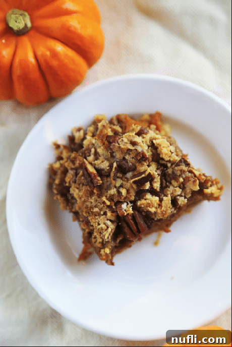 Delicious homemade pumpkin pie bars, perfectly baked and ready to serve on a rustic wooden surface with fall decorations.