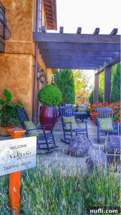 Charming outdoor seating area at Va Piano Vineyards in Walla Walla