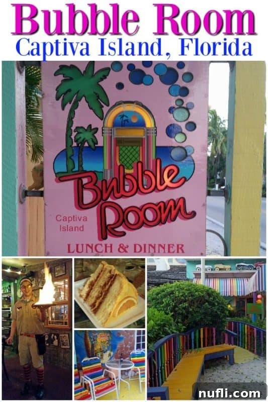 The Bubble Room Captiva Island Where Whimsy Meets Florida Charm 2 A vibrant collage showcasing the quirky and colorful interior and exterior of The Bubble Room on Captiva Island, Florida, hinting at its unique dining experience.