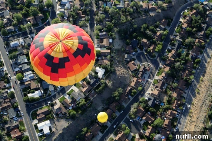 Looking down on a hot air balloon 