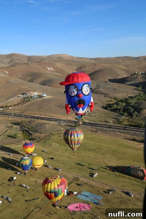 Looking down on hot air balloons 