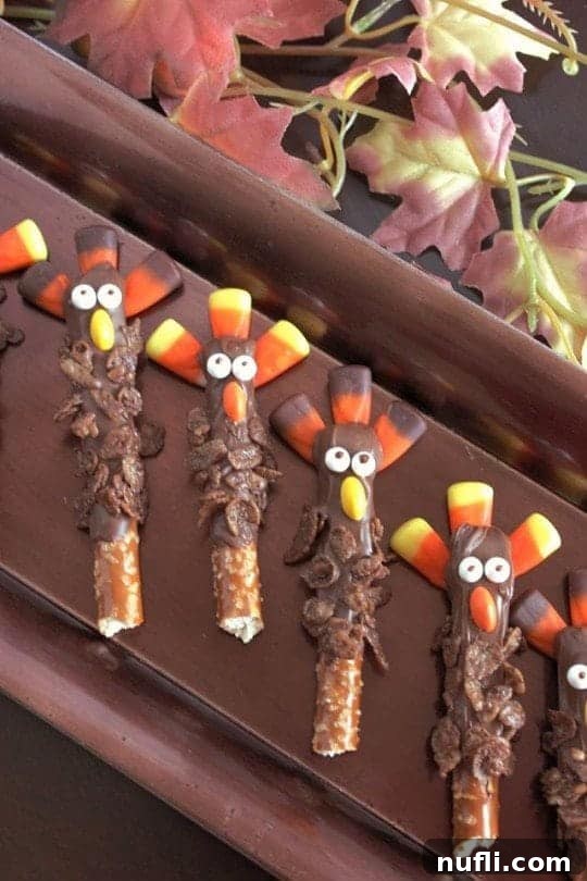 Finished Turkey Pretzel Rods ready for Thanksgiving