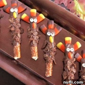 A cluster of delightful Chocolate Turkey Pretzel Rods on a plate, ready for serving
