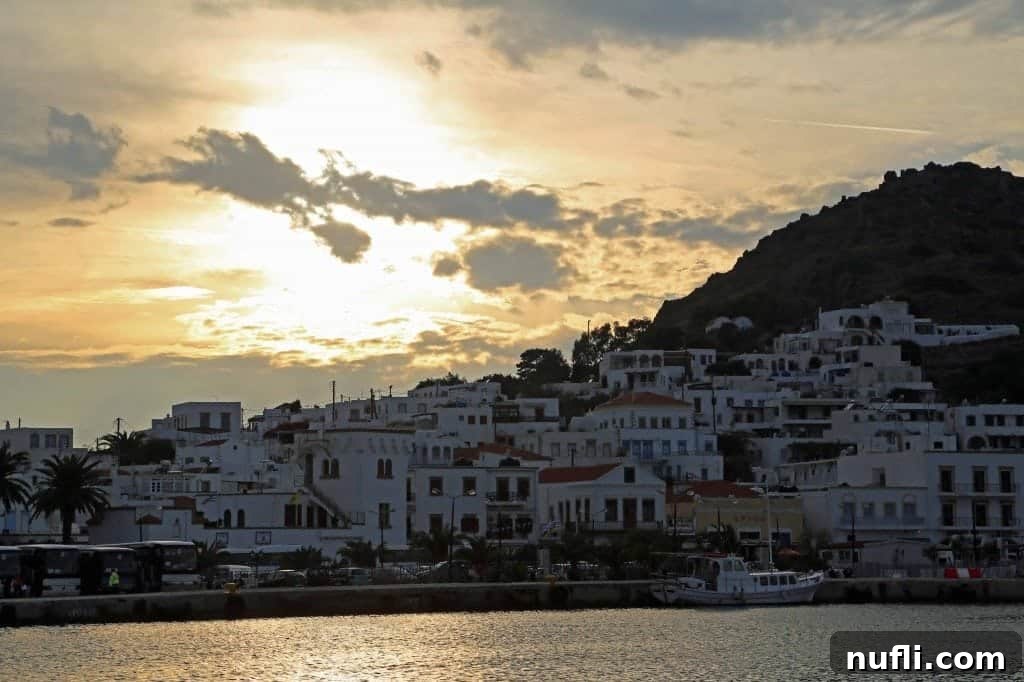 Patmos: St. John's Monastery and the Cave of Apocalypse 2 A cruise ship anchored in the bay of Patmos, Greece with the island coastline