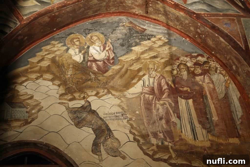 Patmos: St. John's Monastery and the Cave of Apocalypse 6 Vibrant Byzantine frescoes depicting religious scenes inside St. John's Monastery, Patmos