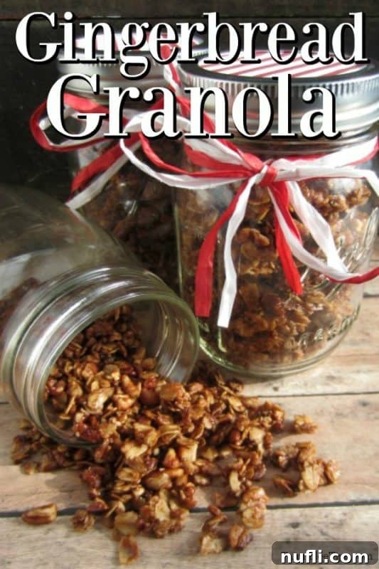 Sweet Gingerbread Granola Treats 2 Festive gingerbread granola in charming mason jars, ready for gifting