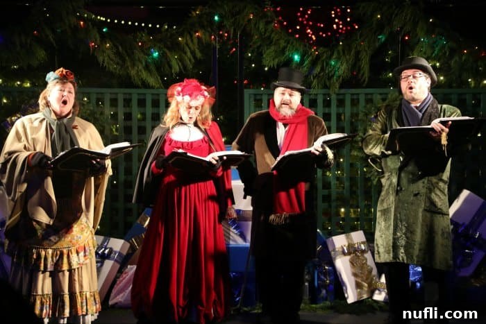 Butchart Gardens Victoria BC: Enchanting Holiday Illuminations 7 Festive carolers performing live at Butchart Gardens, adding to the holiday atmosphere amidst illuminated trees
