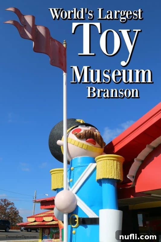 World's Largest Toy Museum Branson over a toy soldier at the entrance, welcoming visitors