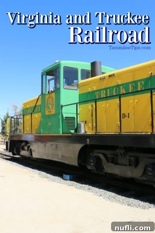 Virginia Truckee Railroad over a yellow and green rail car