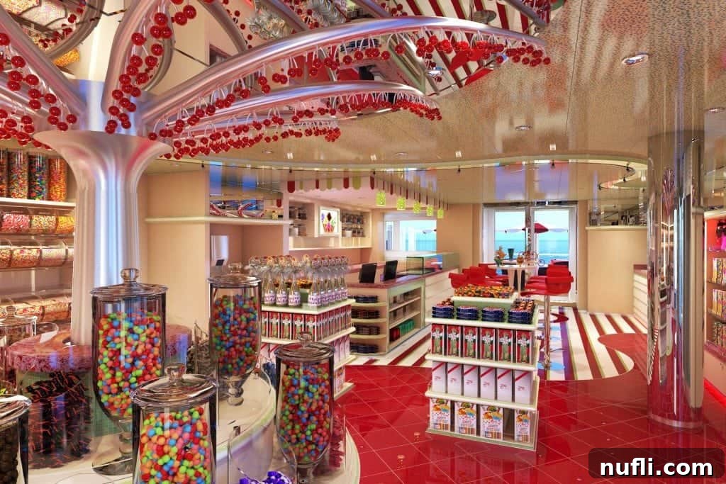 Exceptional Eats Aboard Carnival Vista 13 Interior of Cherry on Top showing candy selection on Carnival Vista