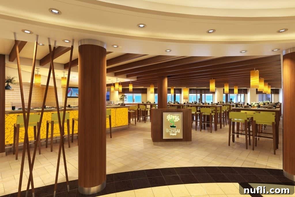 Exceptional Eats Aboard Carnival Vista 5 Interior of Bonsai Sushi on Carnival Vista with ocean view