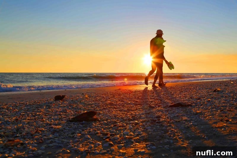 Sanibel Island Florida: Your Visual Guide to Paradise 13 A couple walking hand-in-hand at sunset with golden light around them
