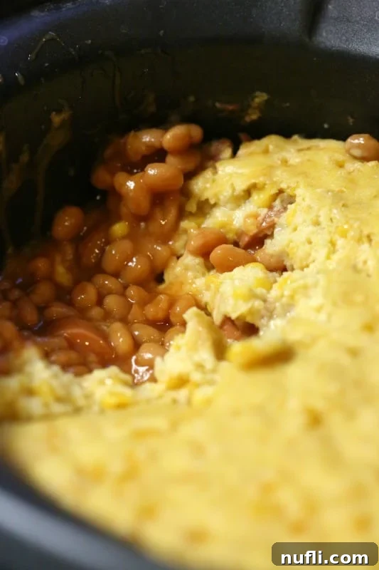 Easy Crock Pot Corn Dog Casserole 3 corn dog casserole in a slow cooker