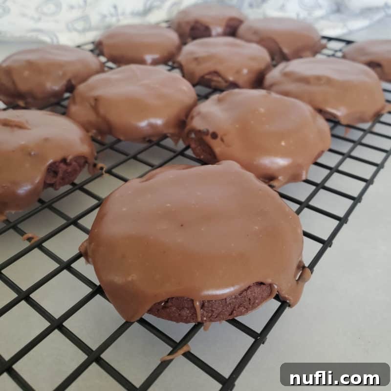 Texas sheet cake cookies cooling on a metal rack