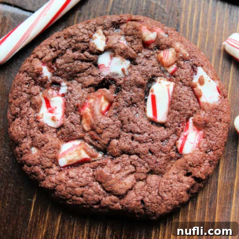 Chocolate Peppermint Cookies, made from cake mix, on a wooden board