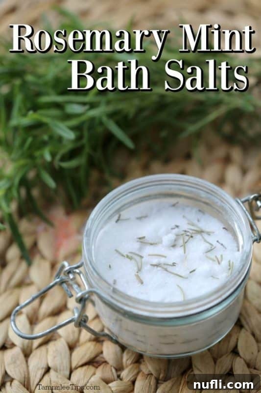 Rosemary Mint Bath Salts in a glass container, ready for use or gifting