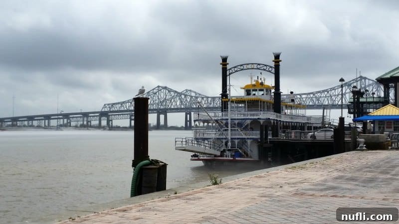 Steamboat at dock in New Orleans