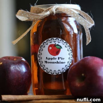 Crock Pot Apple Pie Moonshine in a mason jar next to red apples