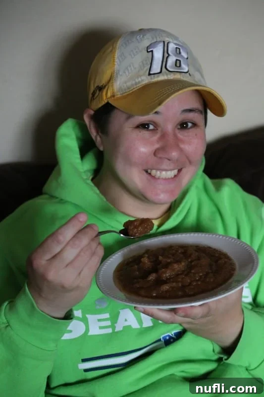 Close-up of freshly made Crock Pot Cinnamon Applesauce.