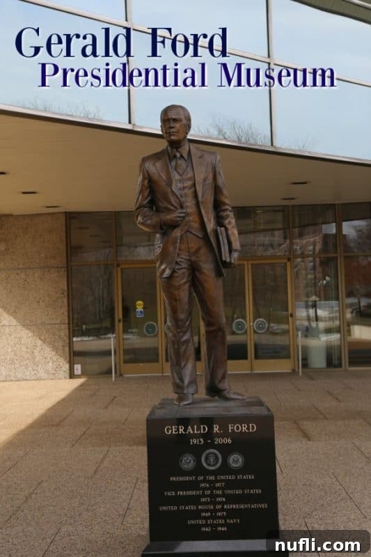 Gerald Ford Presidential Museum over a statue of Gerald Ford