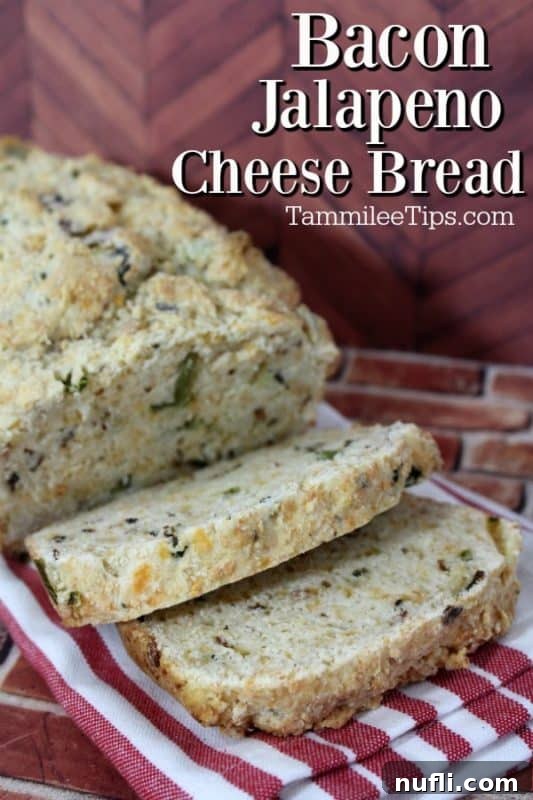 Sliced Bacon Jalapeno Cheese Bread on a red striped napkin, ready to be served