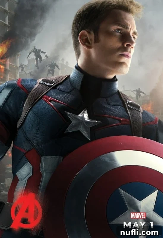 Chris Hemsworth and Chris Evans Discuss Avengers Age of Ultron 6 Avengers: Age of Ultron movie poster featuring Captain America.
