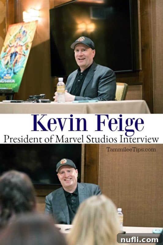 Kevin Feige, President of Marvel Studios, in an engaging interview setting.