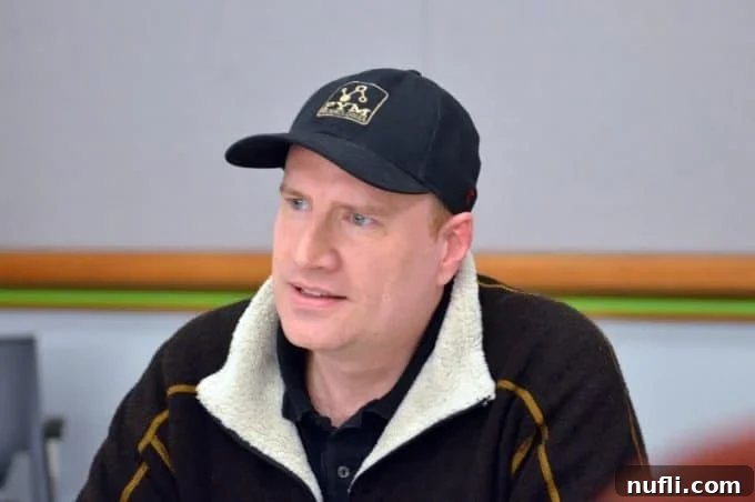 Kevin Feige in a thoughtful pose during the interview.