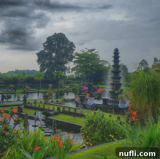 temple on water with fountains