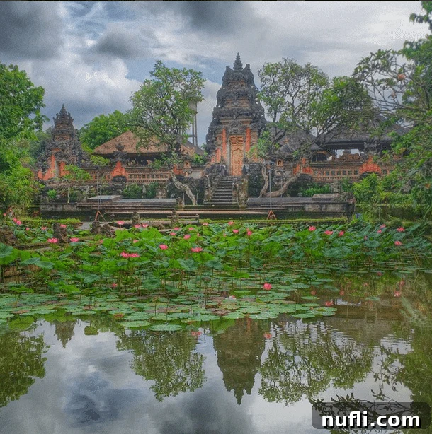 Temple with lotus flowers in front