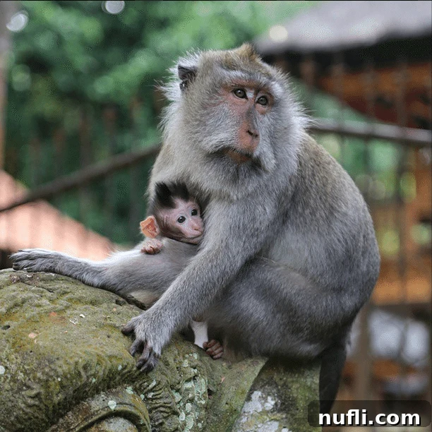 Monkey with baby in the Monkey Forest