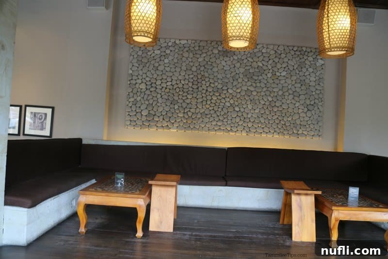 From Latte to Lotus Ubud's Starbucks and Saraswati 4 Long bench and tables in the spacious Starbucks Bali interior, perfect for relaxation