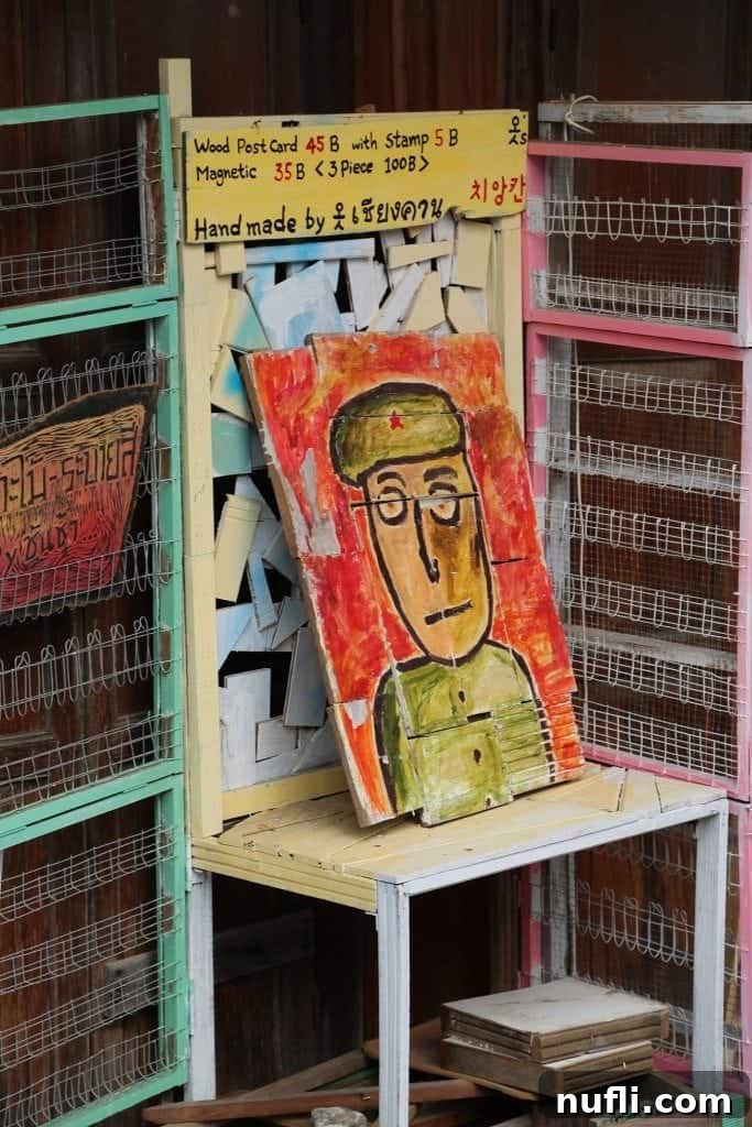 Local art or murals depicting Thai cultural scenes, adding vibrancy to Chiang Khan's streets.