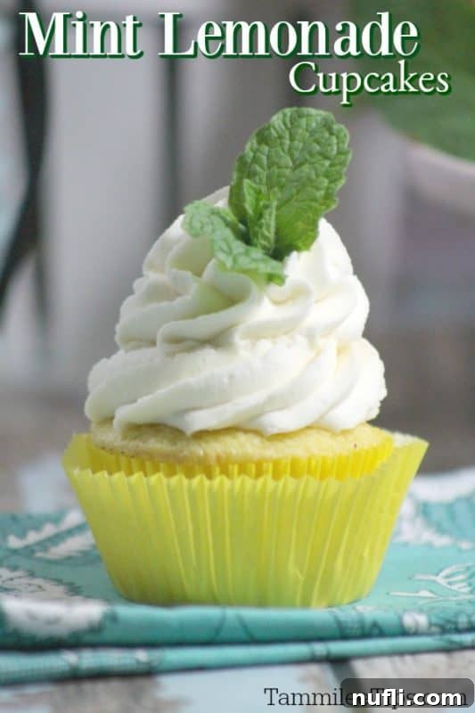 Mint Lemonade Cupcakes over a single cupcake garnished with a mint leaf