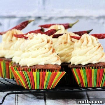 Mexican Chocolate Cupcakes with striped paper liners