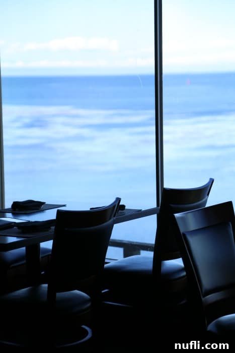Restaurant seating looking out at the water