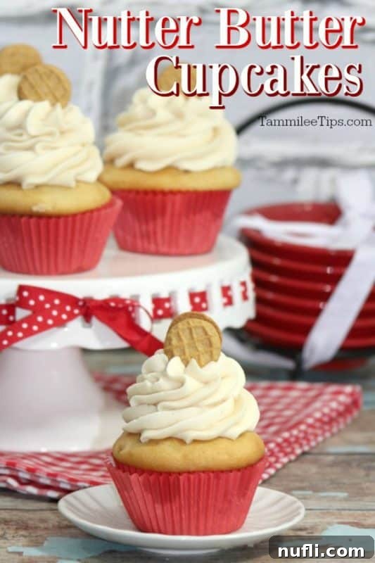 Easy Homemade Nutter Butter Cupcakes 2 Delicious Nutter Butter Cupcakes displayed beautifully, ready to be enjoyed.