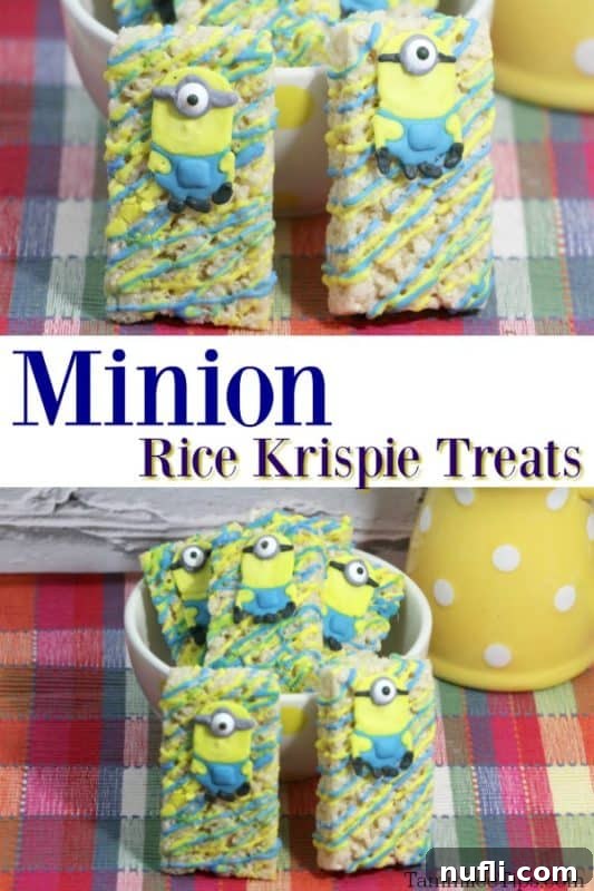 Adorable Minion Rice Krispie Bites 2 Adorable Minion Rice Krispie Treats with iconic yellow and blue colors