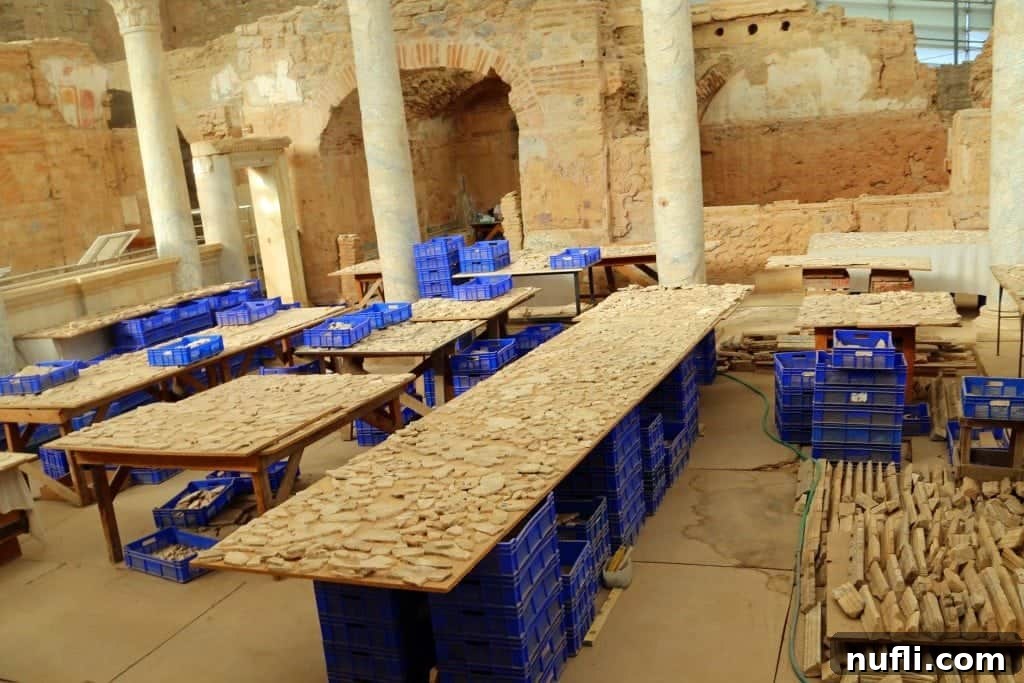 Archaeological work in progress inside the protected Terracotta Houses, showing ongoing restoration.
