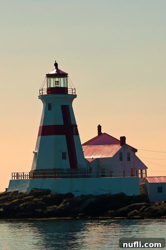 Picturesque lighthouse at sunset in St. Andrews by-the-Sea