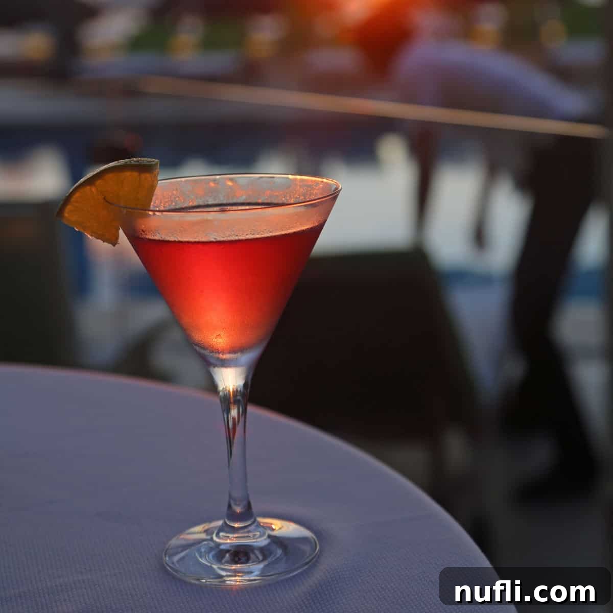 Romantic Getaways: Valentine's Day Escapes 7 Red glowing cocktail on a table with the sunset glow in the background.