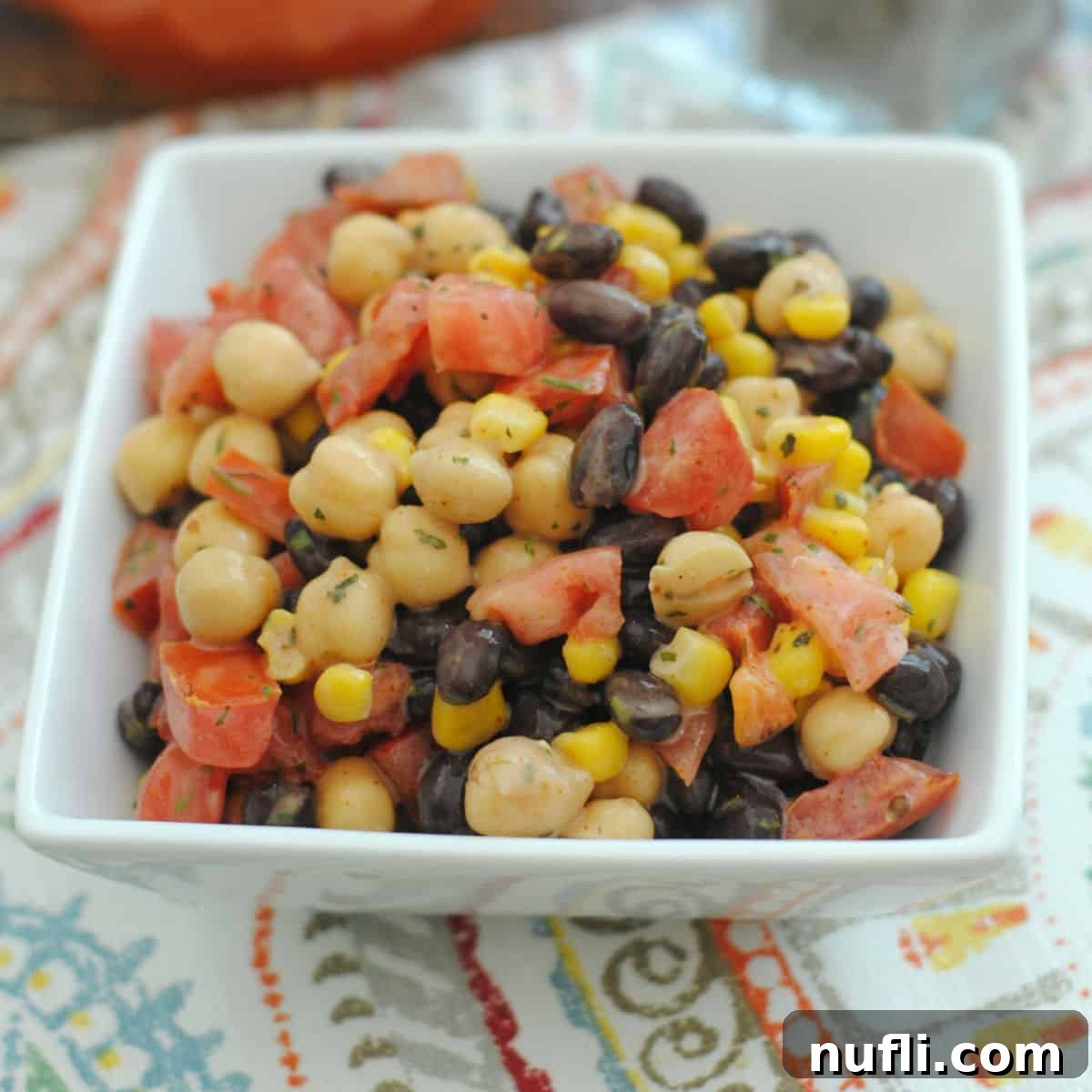 Black Bean and Corn Salad in a white bowl